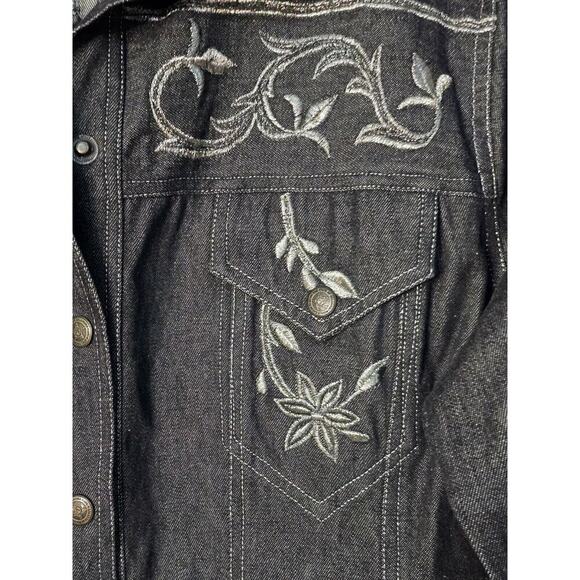 Roja Denim Western Embroidered Fringe Denim Tunic Top Shirt Button Front Medium - Picture 6 of 11